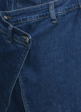Jeans Larghi Vintage in Denim Lavato per Donna, Vita Alta con Asimmetrico Design Incrociato, Stile Y2K Streetwear Casual alla Moda