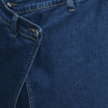 Jeans Larghi Vintage in Denim Lavato per Donna, Vita Alta con Asimmetrico Design Incrociato, Stile Y2K Streetwear Casual alla Moda