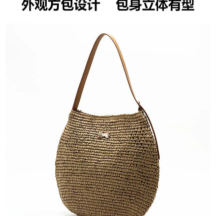 Borsa a Spalla da Donna Estiva in Paglia Intrecciata, Borsa Grande Capacità Artigianale in Rattan, Borsa Tote di Lusso Designer da Spiaggia