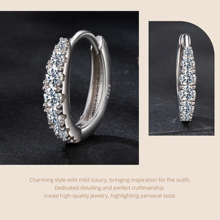 BAMOER Moissanite Huggie Hoop Earrings for Women, 925 Sterling Silver Hypoallergenic Earrings with White Gold Plated MSE092 PlatiNum