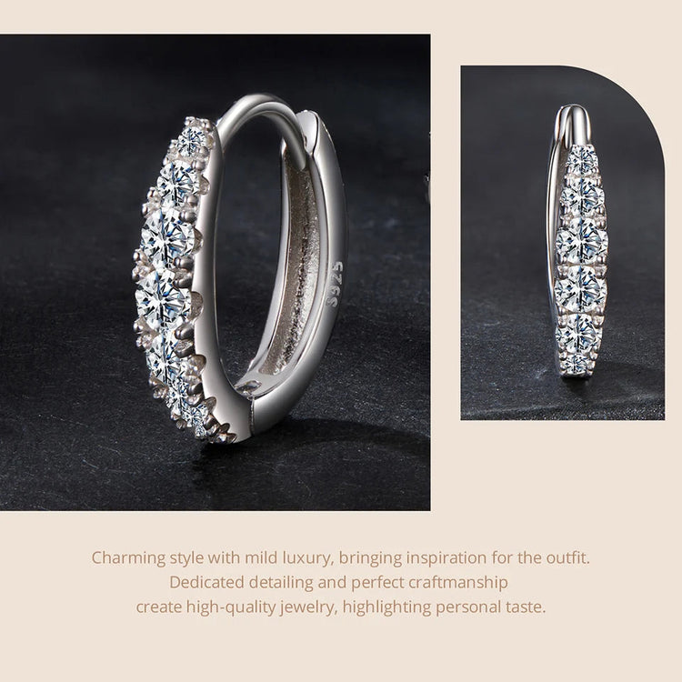 BAMOER Moissanite Huggie Hoop Earrings for Women, 925 Sterling Silver Hypoallergenic Earrings with White Gold Plated MSE092 PlatiNum