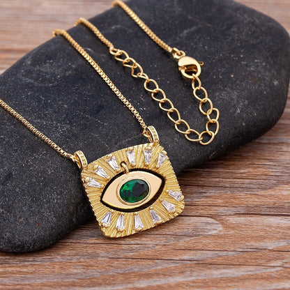 AIBEF Nuovo design creativo Zircone dorato Turco Evil Eye Collana con ciondolo quadrato Collana da donna Hip Hop Street Jewelry Party Regalo fortunato