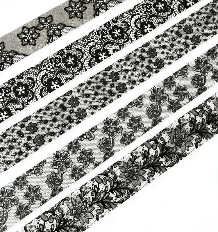 10 Rolls 2.5*50cm Black White Lace Flower Transfer Foil Adhesive Nail Full Wraps DIY Manicure Decoration Professional Nail Art Styling Tool
