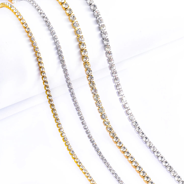 Hot Sale New Style Stainless Steel Charm Shine Zircon Crystal Necklace Link Chain For Women Girls Fashion Jewelry PlatiNum