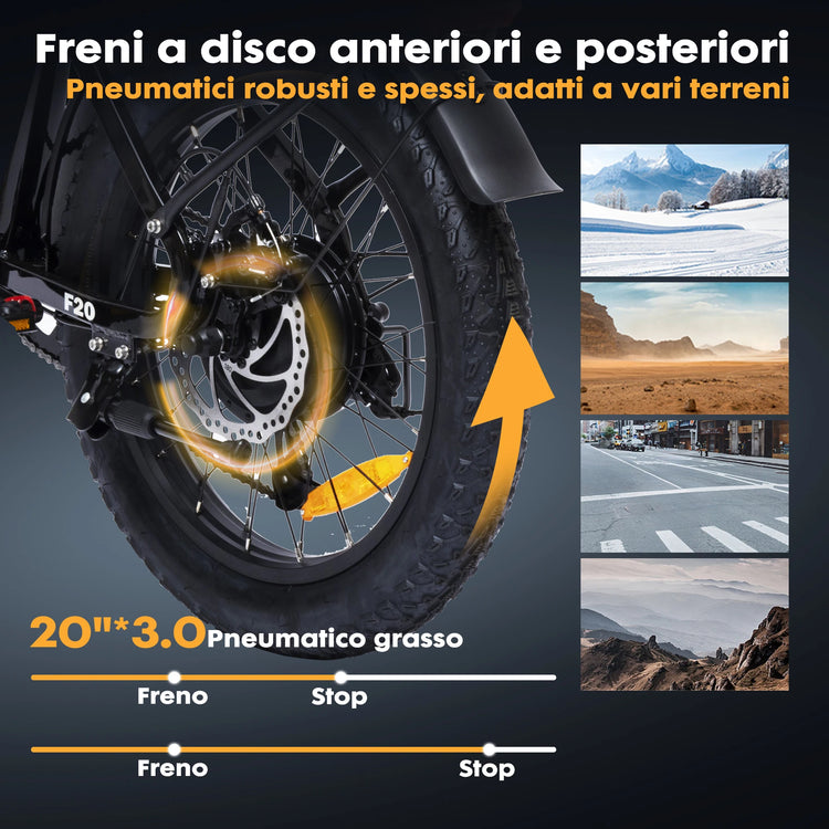 Bicicletta Elettrica Fat Tire Commuter Bodywel F20 500W 48V 15Ah con Autonomia 60-80KM, Pneumatici Fat 20"x3.0", 7 Velocità e Sospensione Anteriore per Adulti Urbani