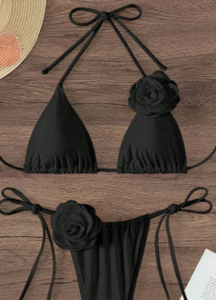 Bikini Sexy con Fiori 3D e Lacci Sulla Schiena, Costume da Bagno Femminile Due Pezzi, Set Bikini, Abbigliamento da Spiaggia, Taglie S-L PlatiNum