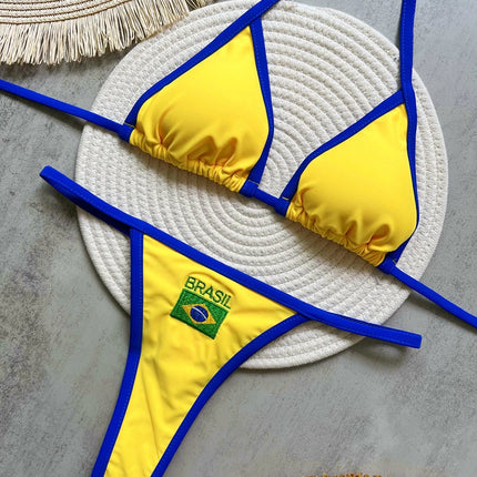 Nuovo Bikini Donna 2026 con Stampa Divisa, Costume da Bagno Moda G-string Push-up per Vacanze al Mare, Abbigliamento da Spiaggia Thong
