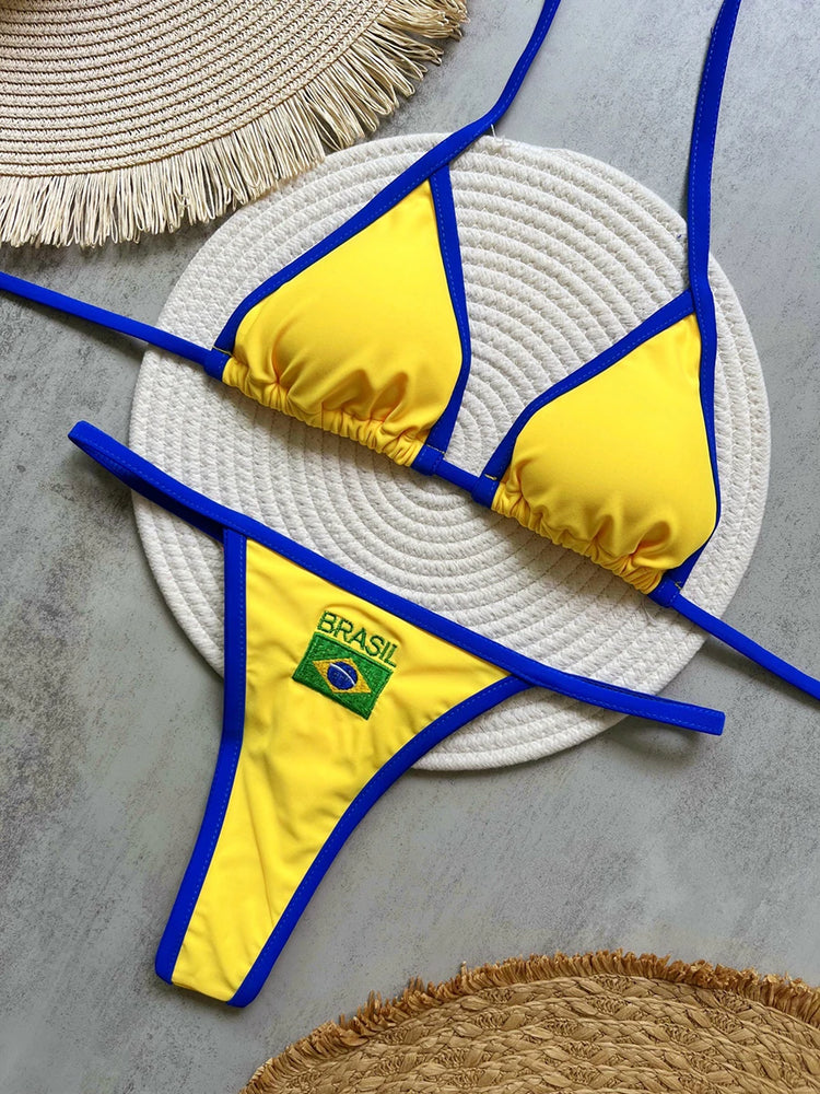 Nuovo Bikini Donna 2026 con Stampa Divisa, Costume da Bagno Moda G-string Push-up per Vacanze al Mare, Abbigliamento da Spiaggia Thong