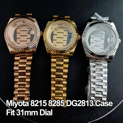 40mm Sapphire Glass For Men Watch Case Fit Miyota 8215 8285 DG2813 Movement Waterproof Jub President Stainless Strap 31mm Dial