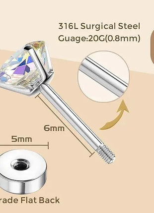 Florideco 1 paio di orecchini a bottone ipoallergenici con retro piatto per donna uomo orecchini a bottone per cartilagine in acciaio inossidabile chirurgico platinumshop