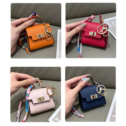 Brand Fashion Coin Purse Luxury Simple Flip Small Bag High-end Bag Pendant Exquisite Lock Silk Scarf Mini Lipstick Headphone Bag PlatiNum