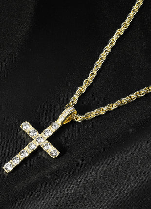 Hip Hop Iced Out Cross Pendant Necklace Strap 4mm Zircon Tennis Chain Men Women Sparkling Necklace Punk Jewelry Fashion Gift PlatiNum