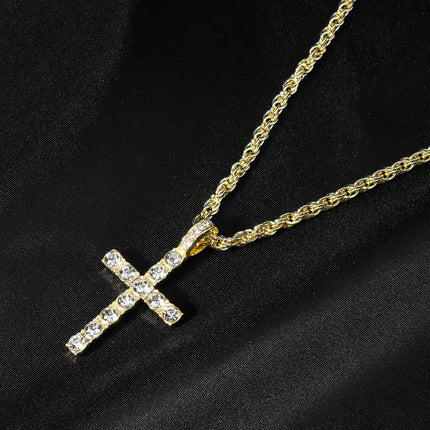 Hip Hop Iced Out Cross Pendant Necklace Strap 4mm Zircon Tennis Chain Men Women Sparkling Necklace Punk Jewelry Fashion Gift PlatiNum