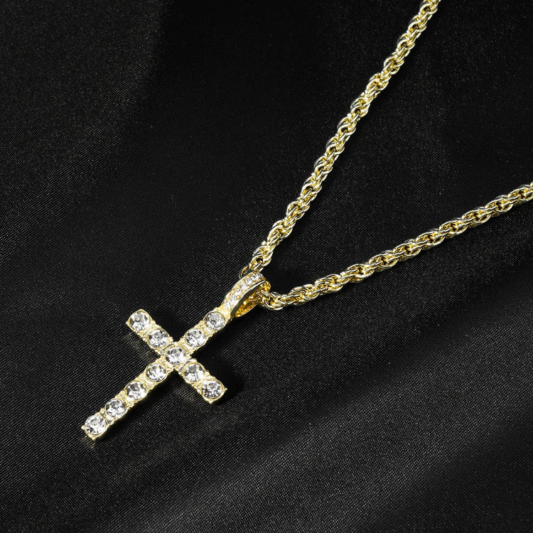 Hip Hop Iced Out Cross Pendant Necklace Strap 4mm Zircon Tennis Chain Men Women Sparkling Necklace Punk Jewelry Fashion Gift PlatiNum