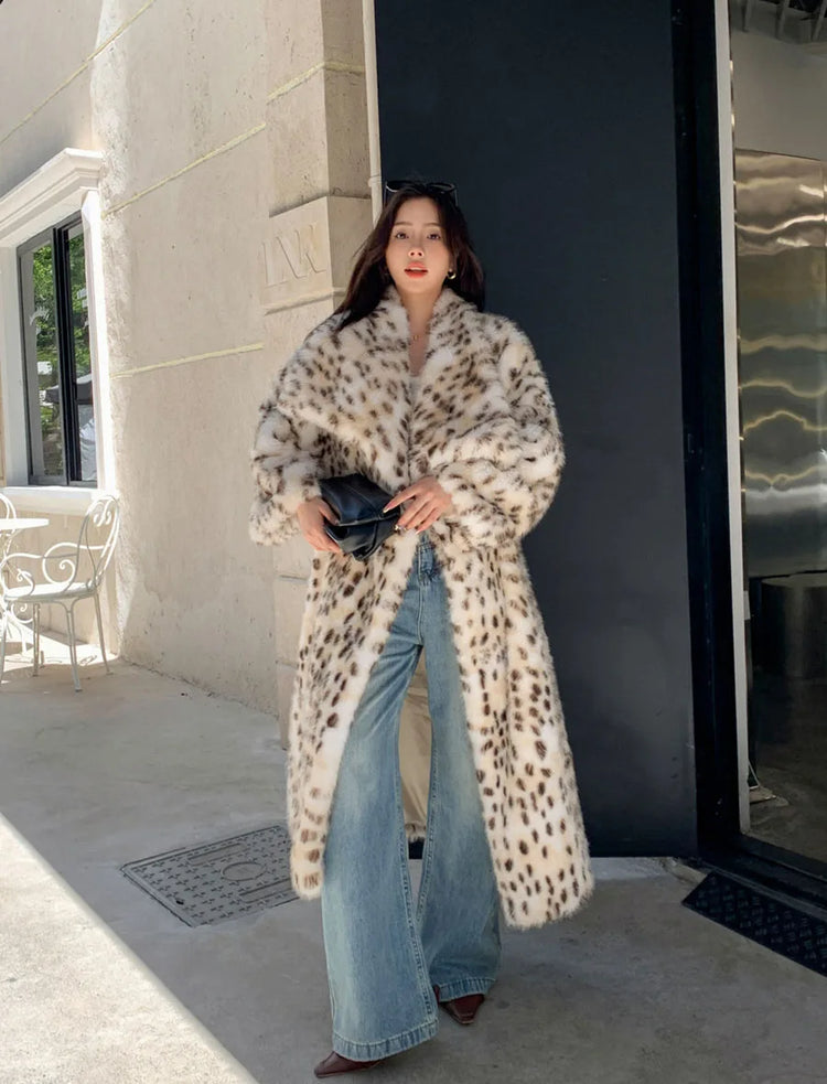 ZADORIN High Quality Elegant Loose Long Faux Fur Coat Winter Women Leopard Print Lapel Faux Mink Fur Jacket Thick Warm Fur Coats