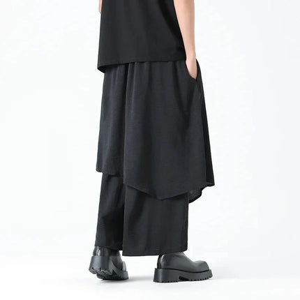 Pantaloni Stile Coreano di Tendenza, Design Casual da Uomo, Moda Streetwear, Pantaloni Maschili Oversize a Gamba Larga con Effetto Due Pezzi