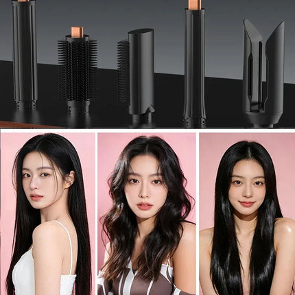 Professional 6 in 1 Cold Hot Air Styling Brush Hair Dryer Curling Iron Straightener Flat Iron 1700W Fast Dry Voluminous Waves