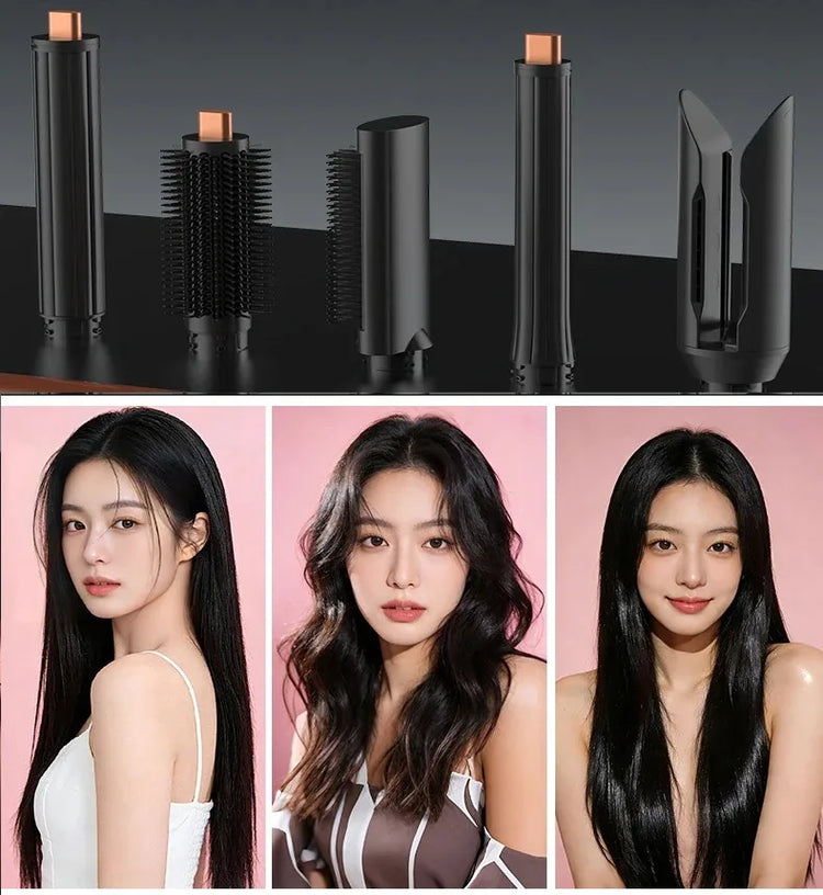 Professional 6 in 1 Cold Hot Air Styling Brush Hair Dryer Curling Iron Straightener Flat Iron 1700W Fast Dry Voluminous Waves