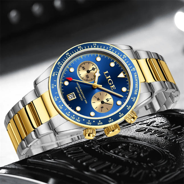 LIGE Nuovi orologi da uomo Orologi da polso al quarzo da uomo di lusso delle migliori marche Cronografo sportivo impermeabile e luminoso Relogio Masculino+BOX platinumshop