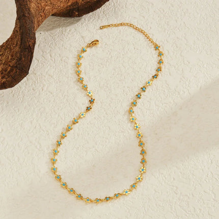 Sifisrri Set di gioielli con bracciale a catena con fiore blu olio vintage per donna, ragazza, regalo di San Valentino alla moda in acciaio inossidabile platinumshop