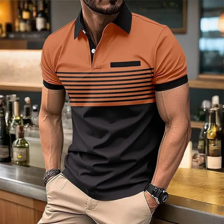 Polo da uomo estiva europea e americana con stampa a righe, comoda e traspirante, top casual urbano per esterni