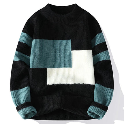 Winter Fashion Sweater Men Patchwork Casual Knit Pullovers Mens Thick Warm Harajuku Loose Knitted Sweaters O-Neck Streetwear Man
