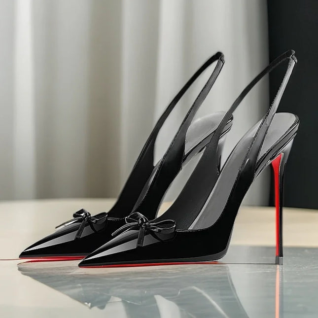 2025new black nude wine red pointed paint small back bow hollow style plus size bottom