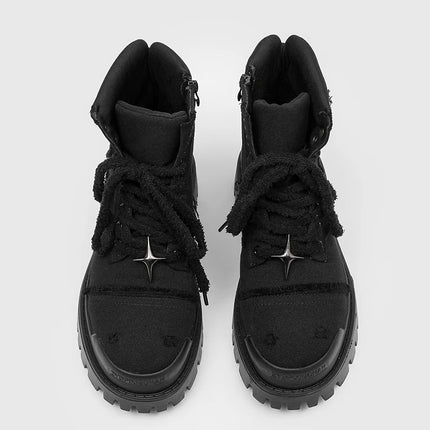 Four cornered star thick soled men high top boots European American anti kick height increasing anti slip retro motorcycle boots
