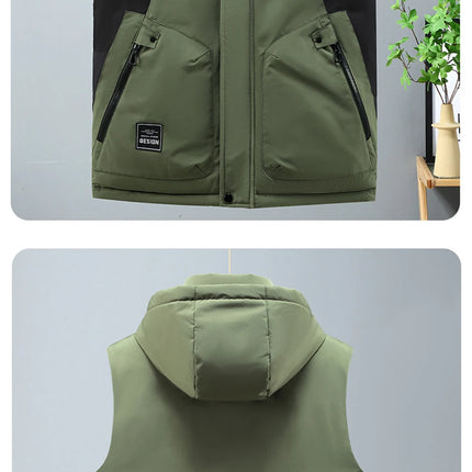 Autumn Winter Thick Vest Men Plus Size 8XL Cargo Vests Patchwork Sleeveless Jacket Fashion Casual Hooded Vest Male