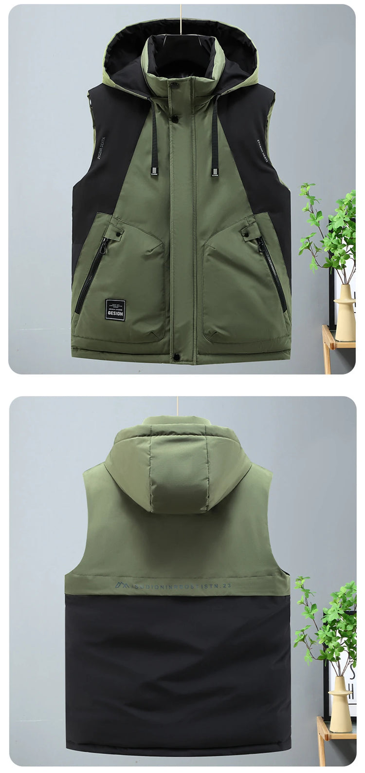Autumn Winter Thick Vest Men Plus Size 8XL Cargo Vests Patchwork Sleeveless Jacket Fashion Casual Hooded Vest Male