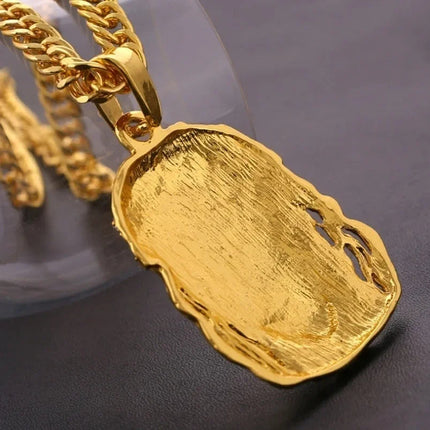 Vintage Christian Ice Crystal Jesus Head Pendant Necklace for Men and Women Cross Catholic Amulet Jewelry PlatiNum