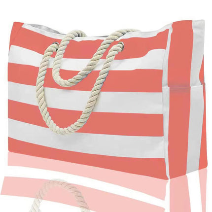 Striped zip-up outdoor travel and vacation bag, waterproof and sand-resistant canvas, convenient foldable beach bag-zmt