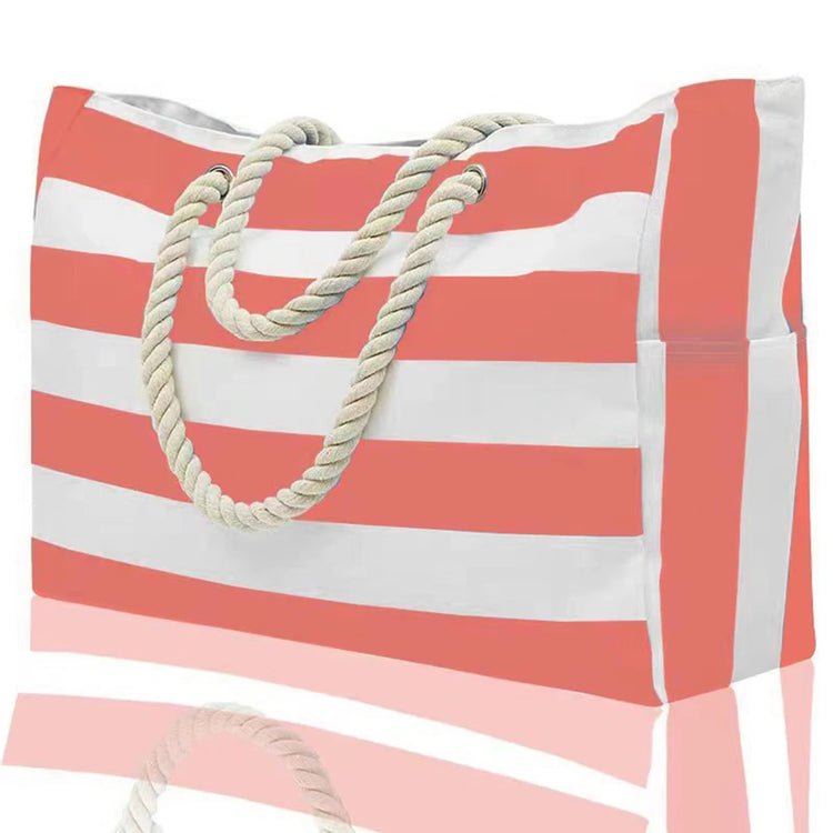 Borsa esterna con cerniera a righe per viaggi e vacanze all'aperto, tela impermeabile e resistente alla sabbia, comoda borsa da spiaggia pieghevole-zmt