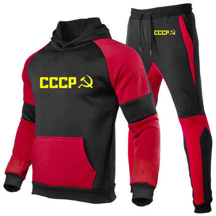 CCCP Russian 2025 Print New Men USSR Soviet Union Fashion Hoodie Sportswear Jogging Tracksuit Running Sport Suits+Pant 2Pcs Set PlatiNum