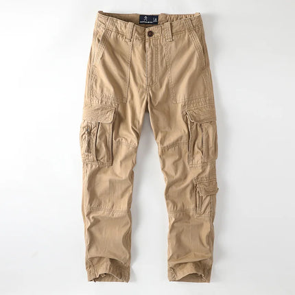 American Style Men's Heavyweight Cotton Cargo Pants Multi-Pocket Casual Loose Straight-Leg Work Trousers Outdoor Jogger Pants