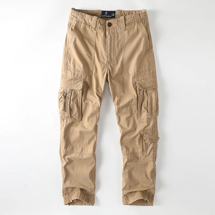 American Style Men's Heavyweight Cotton Cargo Pants Multi-Pocket Casual Loose Straight-Leg Work Trousers Outdoor Jogger Pants