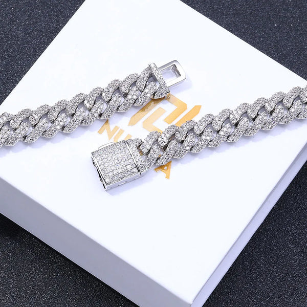 Collana a catena cubana Hip Hop da 12 mm in ottone con zirconi cubici Miami Collana a catena cubana di ghiaccio a 2 file da uomo di fascia alta da donna