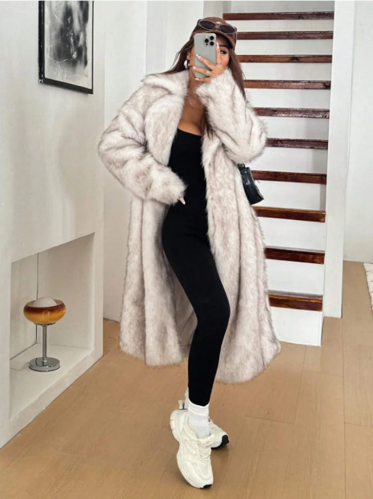 ZADORIN 115cm Long Faux Fox Fur Coat Woman High Street Warm Furry Jacket Faux Fur Coats Woman Winter Clothes White Fur Faux Coat