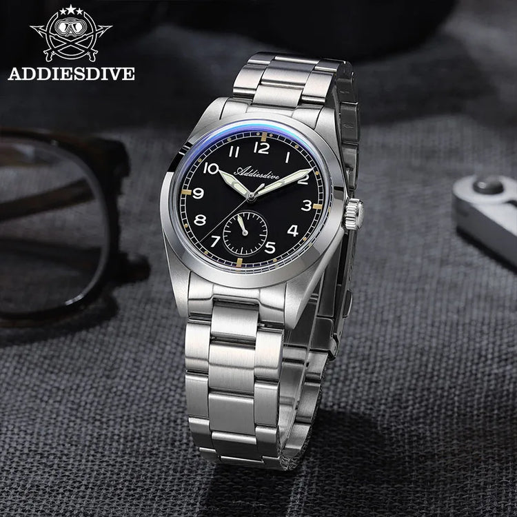 ADDIESDIVE 36mm Men Quartz VH60 Watch AD2099 BGW9 Luminous Bubble Mirror Pot Cover Glass 10Bar Waterproof Stainless Steel Watch