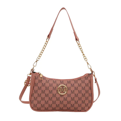 Vintage Style Handbag Crossbody Bag, Gold Letter 'M' Design Pu Leather Shoulder Messenger Bag, Synthetic Leather Tote Bag, Purse PlatiNum