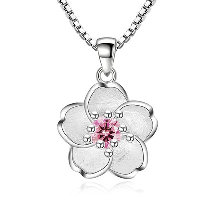 925 Sterling Silver Pink Purple Peach Blossom Necklaces For Women Luxury Designer Jewelry Accessories Wholesale Jewellery PlatiNum