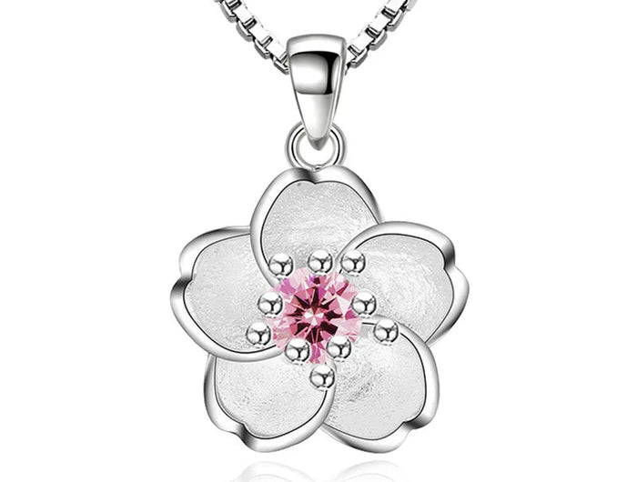 925 Sterling Silver Pink Purple Peach Blossom Necklaces For Women Luxury Designer Jewelry Accessories Wholesale Jewellery PlatiNum
