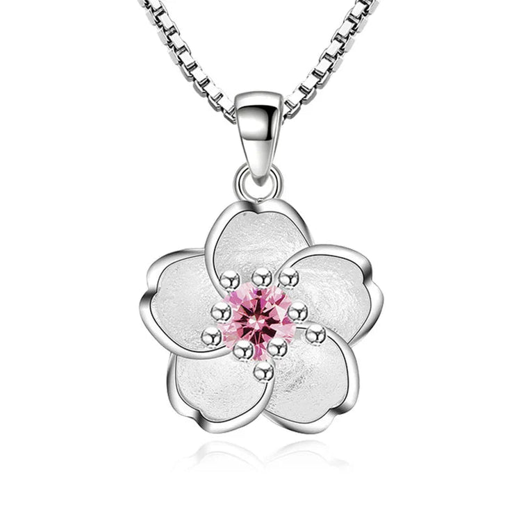 925 Sterling Silver Pink Purple Peach Blossom Necklaces For Women Luxury Designer Jewelry Accessories Wholesale Jewellery PlatiNum