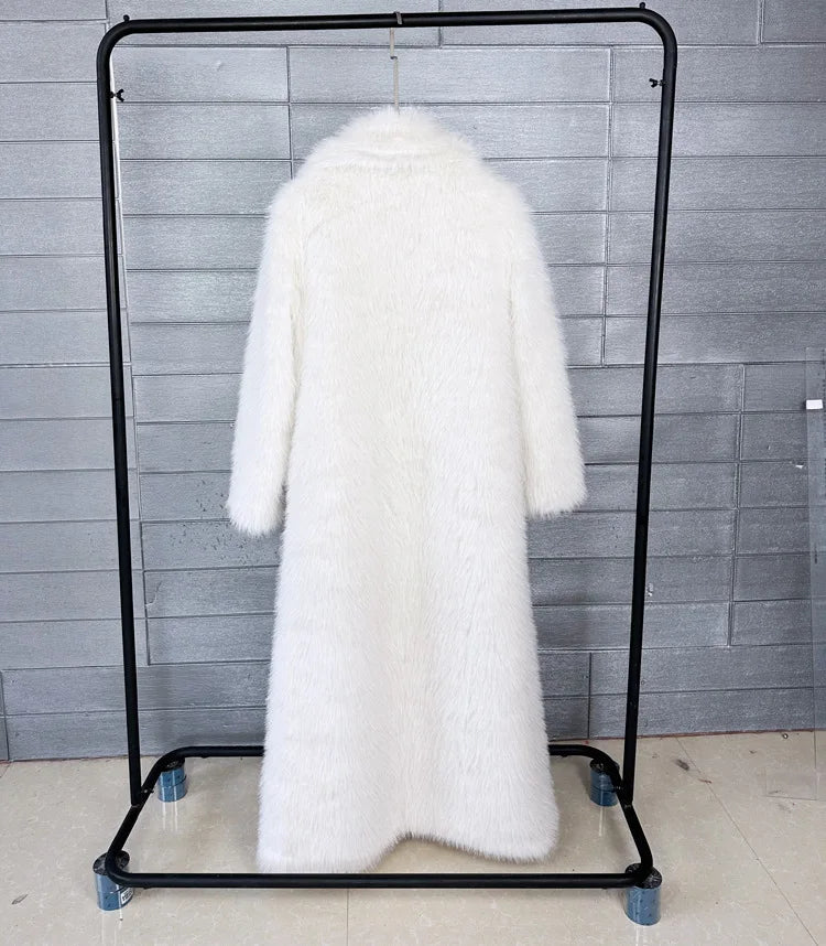 ZADORIN 130cm Super Long Fluffy Faux Fur Coat Woman Jacket Winter Lapel Thicken White Faux Fur Coats Jacket for Women Outerwears
