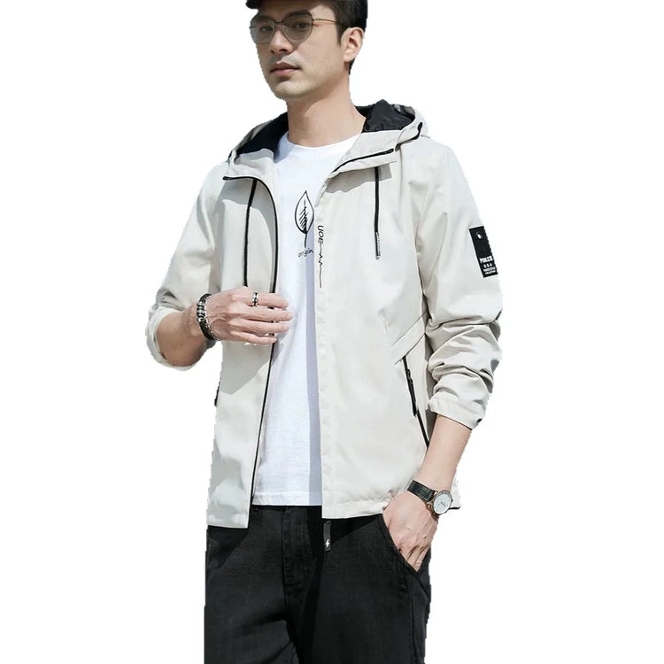 Casual Hooded Men's Jacket Youth Outerwear Spring Autumn New Style Korean Version Anti-Wrinkle Wear-Resistant Windproof Polye...