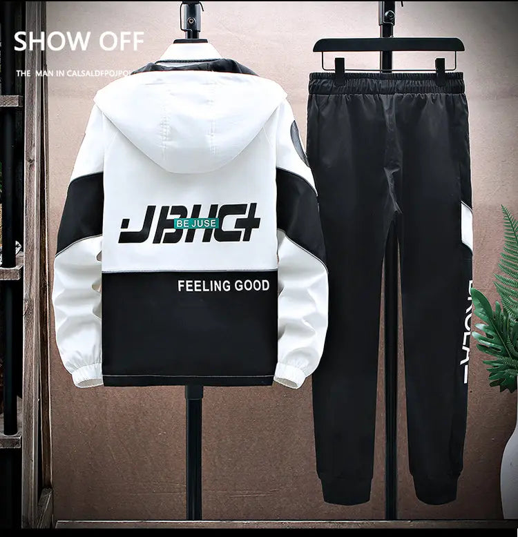 Spring Autumn New Tracksuits Men Set Casual Hooded Jacket Pants Sweatshirt Sportswear Coats Men Jacket+Pant Suits