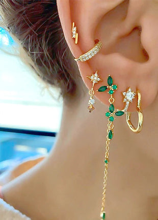 925 Sterling Silver Needle Green Zircon Gold Earrings Heart Hoop Earrings for Women Delicate Stud Earrings Luxury Jewelry Gifts PlatiNum