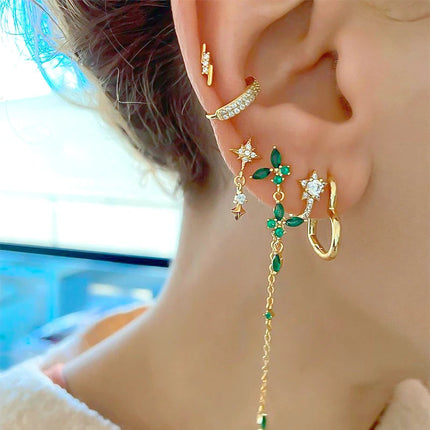 925 Sterling Silver Needle Green Zircon Gold Earrings Heart Hoop Earrings for Women Delicate Stud Earrings Luxury Jewelry Gifts PlatiNum