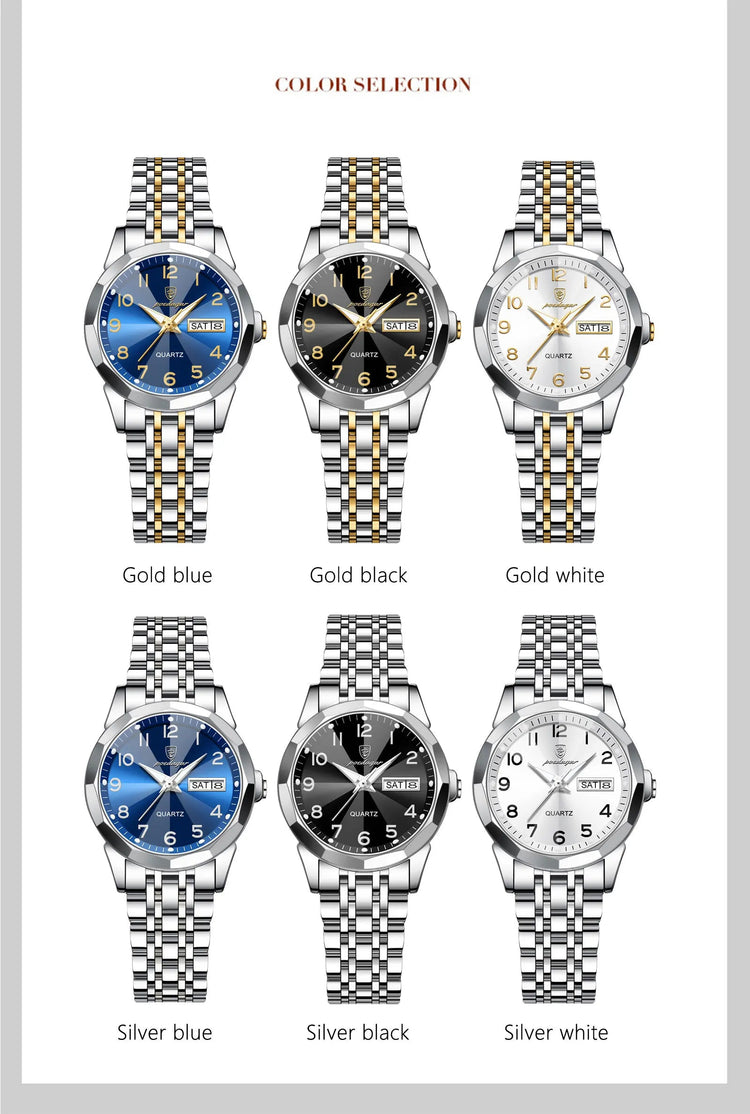POEDAGAR elegante orologio da polso da donna al quarzo impermeabile luminoso data settimana orologio da donna orologi da donna casual in acciaio inossidabile reloj platinumshop