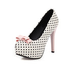 Sexy Super High Heels Women Platform Pumps Polka dot Bow Party Dress Shoes Woman Elegant Wedding Shoes Female 12cm Stilettos PlatiNum